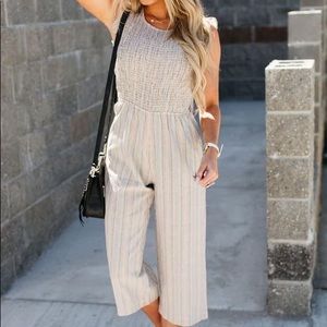Mindy Mae’s Market  cropped striped jumpsuit L